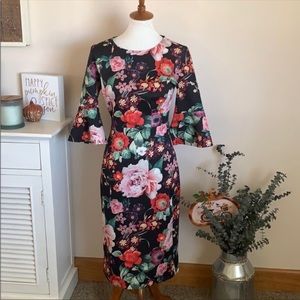 New York & Co Floral print long sleeve midi dress